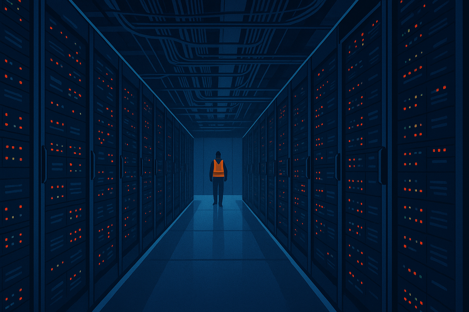 Server racks in a data center — Dell shipped $25 billion in AI servers in FY2026