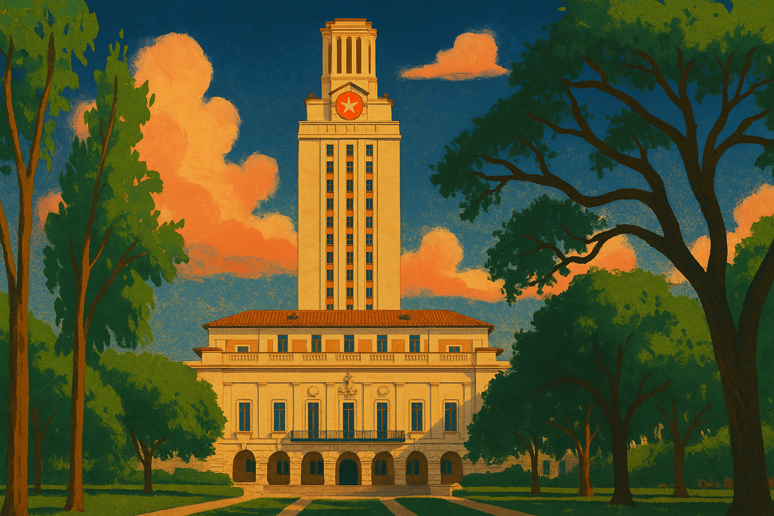 The UT Austin Tower — where Michael Dell started in a dorm room in 1984, building the company that would become Austin's 3rd-largest employer