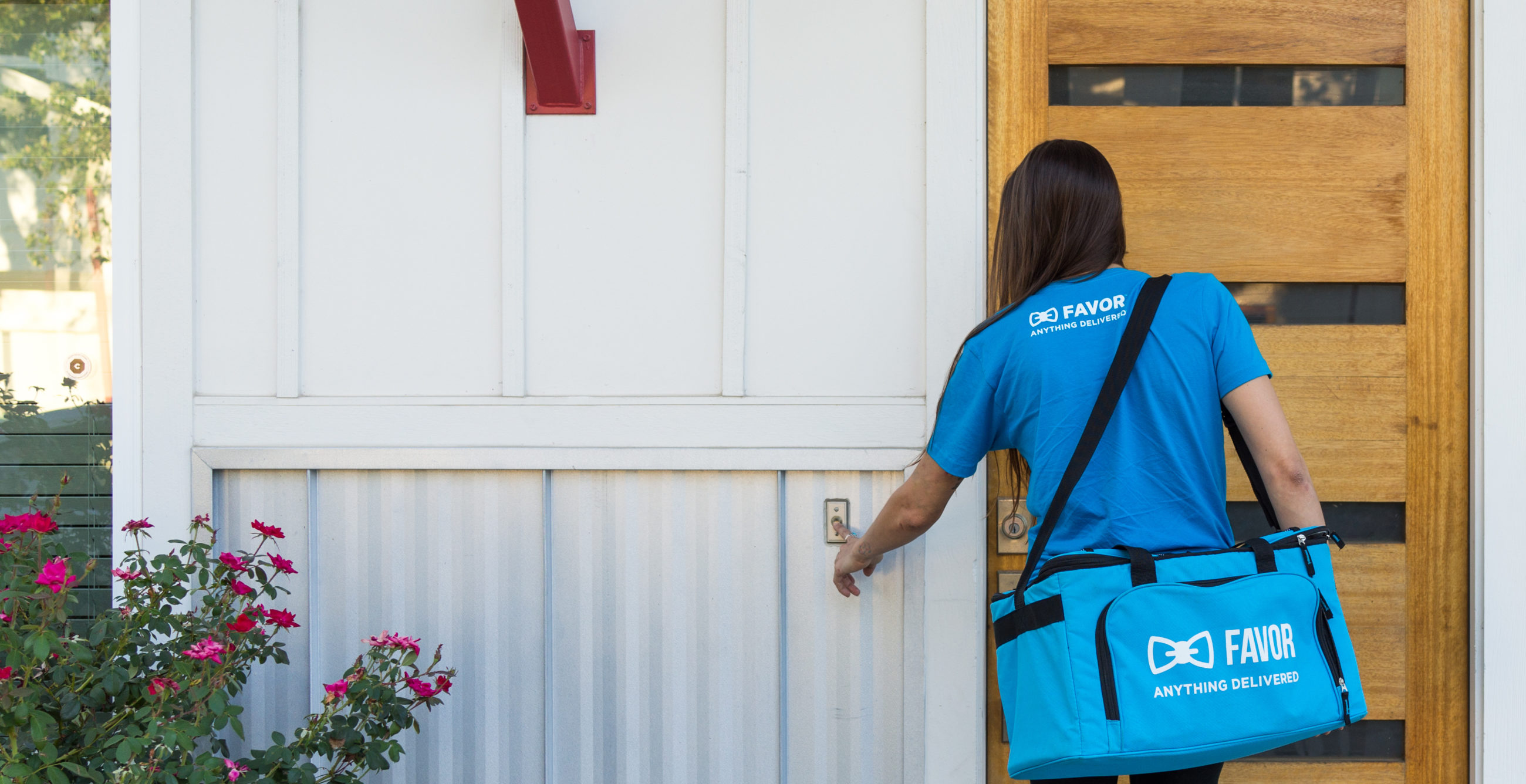 A Favor delivery runner at your door — HEB acquired Favor in 2018, and Human Rights Watch found their runners earn $5.12/hr after expenses