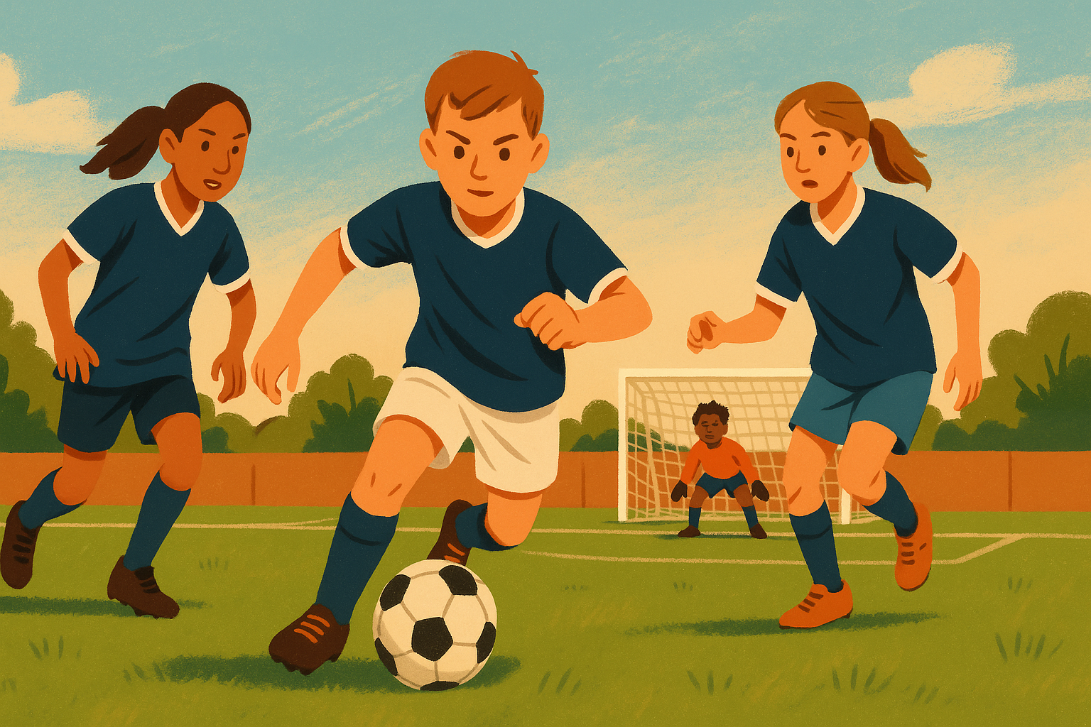 Youth soccer players in uniform competing on the field — Austin's homeschool sports leagues offer competitive team athletics from K through 12th grade