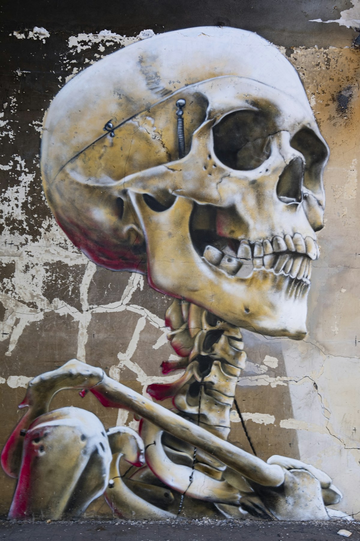 Day of the Dead skeleton street art mural in Austin's East Side
