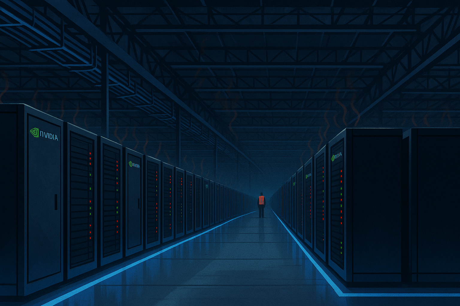 Server racks in a modern data center — Oracle has committed $156 billion to AI infrastructure, funded partly by eliminating 18% of its workforce