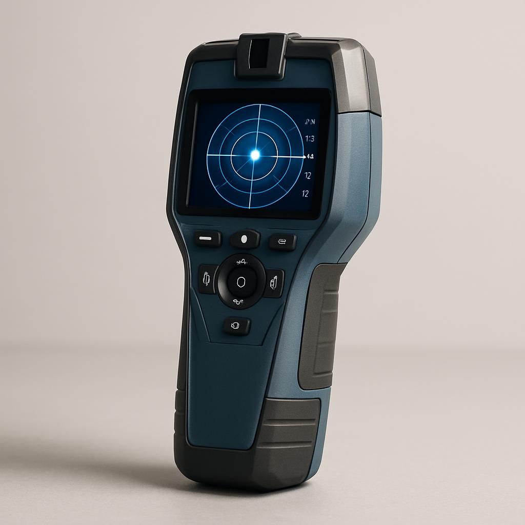 Bosch D-tect 150 wall scanner with screen showing radar reading